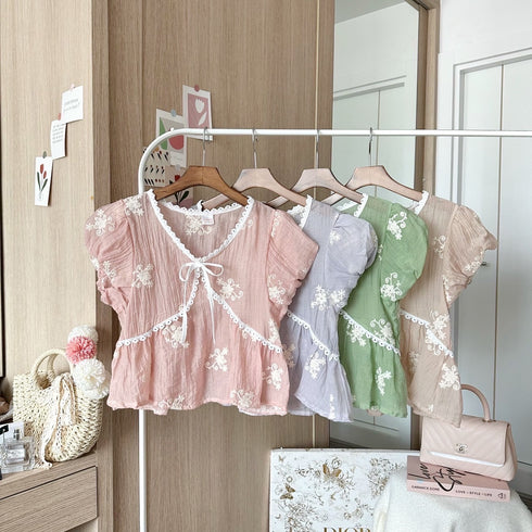 Summer Lacey Border Embroidered Cute Tops